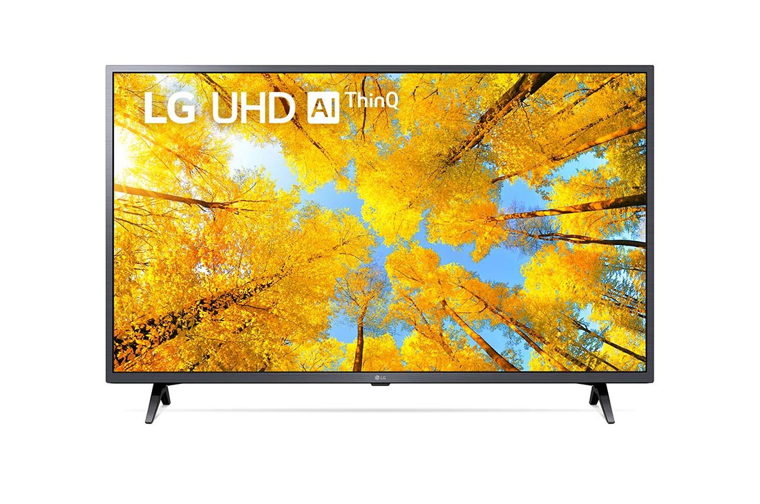 LG Телевизор UHD 4K, Вид телевизора LG UHD спереди с изображением на экране и логотипом продукта, 43UQ76003LD