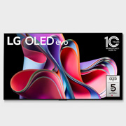 LG 77-дюймовый 4K смарт-телевизор LG OLED evo G3 2023 года, Вид спереди с LG OLED evo, эмблемой «OLED №1 в мире в течение 10 лет» и логотипом «Гарантия 5 лет на панель» на экране, OLED77G3RLA, thumbnail 1