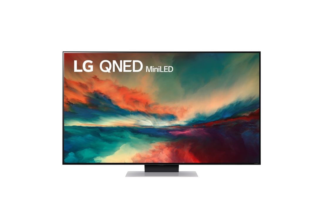 LG 4К смарт-телевизор LG QNED Mini LED 55 87 дюймов, 2023, Вид телевизора LG QNED спереди с изображением на экране и логотипом продукта, 55QNED876RA