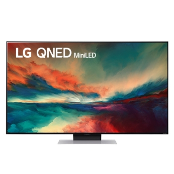 Вид телевизора LG QNED спереди с изображением на экране и логотипом продукта1