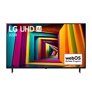 LG 55-дюймовый телевизор Smart TV LG UHD UT91 4K 2024, Вид спереди на телевизор LG UHD, UT91 с текстом LG UHD AI ThinQ, 2024 и логотипом webOS Re:New Program на экране, 55UT91006LA, thumbnail 1