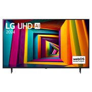 LG 75-дюймовый телевизор Smart TV LG UHD UT91 4K 2024, Вид спереди на телевизор LG UHD, UT91 с текстом LG UHD AI ThinQ, 2024 и логотипом webOS Re:New Program на экране, 75UT91006LA, thumbnail 1