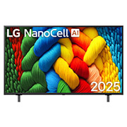 LG 50 дюймовый телевизор Smart TV LG Nanocell AI NANO81 4K 2025 года, Вид спереди на телевизор NanoCell, логотип LG NanoCell AI в верхнем углу. Телевизор LG NanoCell NANO80 TV отображает красочные текстуры, напоминающие мазки краски, сливающиеся воедино., 50NANO81A6A, thumbnail 1