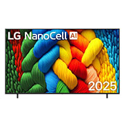 LG 86 дюймовый телевизор Smart TV LG Nanocell AI NANO81 4K 2025 года, Вид спереди на телевизор NanoCell, логотип LG NanoCell AI в верхнем углу. Телевизор LG NanoCell NANO80 TV отображает красочные текстуры, напоминающие мазки краски, сливающиеся воедино., 86NANO81A6A, thumbnail 1