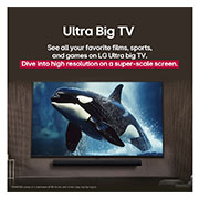 LG 86 дюймовый телевизор Smart TV LG Nanocell AI NANO81 4K 2025 года, До и после сравнения того, как технология LG 4K Super Upscaling улучшает качество изображения. Две панели с одним и тем же изображением красочной птицы, сидящей на ветке дерева в лесу. Панель справа и, 86NANO81A6A, thumbnail 8