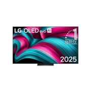 LG 65 -дюймовый телевизор Smart TV LG OLED evo AI C5 4K 2025&nbsp;года, Вид спереди на телевизор Smart TV LG OLED evo AI C5 4K. На экране показаны эмблема «12&nbsp;лет №1 в мире среди OLED» и логотип LG OLED evo AI 2025., OLED65C5RLA, thumbnail 1