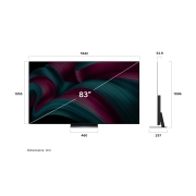 LG 65 -дюймовый телевизор Smart TV LG OLED evo AI C5 4K 2025&nbsp;года, Передний и боковой вид на Телевизор Smart&nbsp;TV LG OLED evo AI C5 4K с отображением его размеров длины, ширины, высоты и глубины., OLED65C5RLA, thumbnail 4