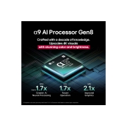 LG 65 -дюймовый телевизор Smart TV LG OLED evo AI C5 4K 2025&nbsp;года, ИИ-процессор alpha 9 Gen8 светится различными оттенками синего, а молнии вырываются из него, подчеркивая его цепи. Различимы технические характеристики. В 1,7&nbsp;раза мощнее нейронная ИИ-обработка, нейро, OLED65C5RLA, thumbnail 5