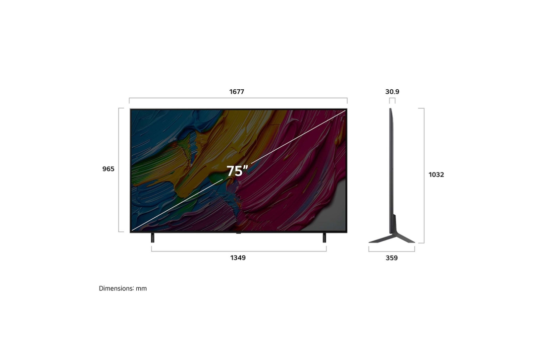 LG 75-дюймовый телевизор Smart TV LG QNED AI QNED80 4K 2025 года, dimension, 75QNED80A6A, thumbnail 4