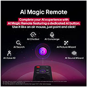 LG 75-дюймовый телевизор Smart&nbsp;TV LG QNED evo AI QNED86 MiniLED 4K 2025&nbsp;года, LG AI Magic Remote с выделенной кнопкой «ИИ». Вокруг представлены различные функции, к которым пользователь может получить доступ с помощью кнопки. AI Voice ID, AI Search, AI Chatbot, AI Concierge, AI, 75QNED86A6A, thumbnail 11