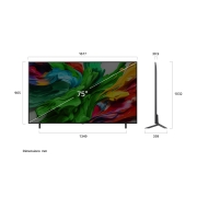 LG 75-дюймовый телевизор Smart&nbsp;TV LG QNED evo AI QNED86 MiniLED 4K 2025&nbsp;года, Вид спереди и сбоку на телевизор Smart&nbsp;TV LG QNED evo AI QNED86 4K с отображением его длины, ширины, высоты и глубины., 75QNED86A6A, thumbnail 4