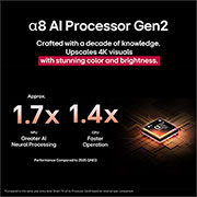 LG 65-дюймовый телевизор Smart TV LG QNED evo AI QNED86 MiniLED 4K 2025 года, ИИ-процессор alpha 8 Gen2 сияет фиолетовым и розовым светом, и из него исходят разноцветные вспышки света. Заголовок рассказывает о том, как процессор обеспечивает качество 4K, потрясающие цвета и ярк, 65QNED86A6A, thumbnail 5