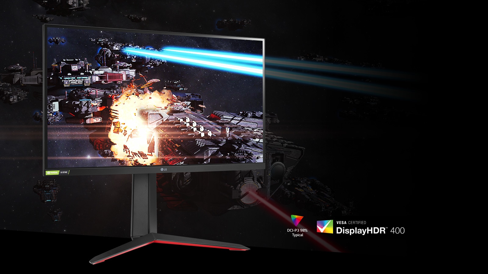 The Gaming Scene in Rich Colors and Contrast on The Monitor Supporting HDR400 With DCI-P3 98% (Typ.).