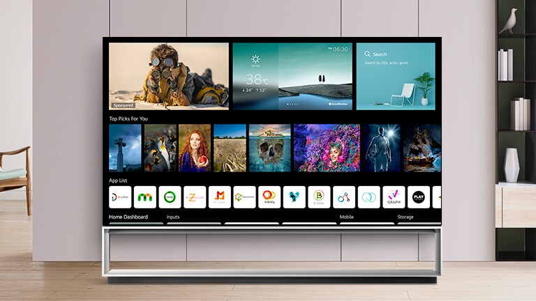 Màn hình TV hiển thị màn hình chính được thiết kế mới với nội dung và kênh được cá nhân hóa