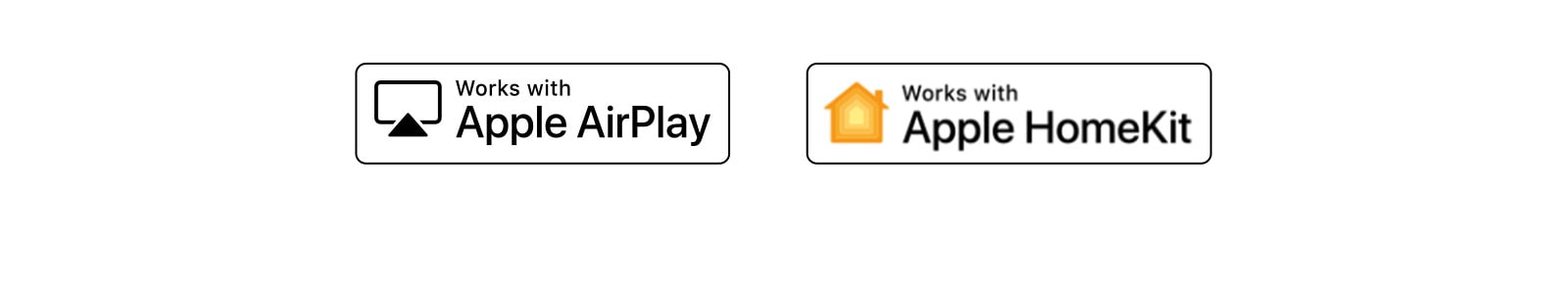 Có bốn logo được đặt theo thứ tự - Hey Google, alexa tích hợp, Làm việc với Apple AirPlay, Làm việc với Apple HomeKit. 