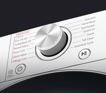 Đây là hình ảnh phóng to của núm vặn kim loại trên bảng điều khiển của máy giặt.
