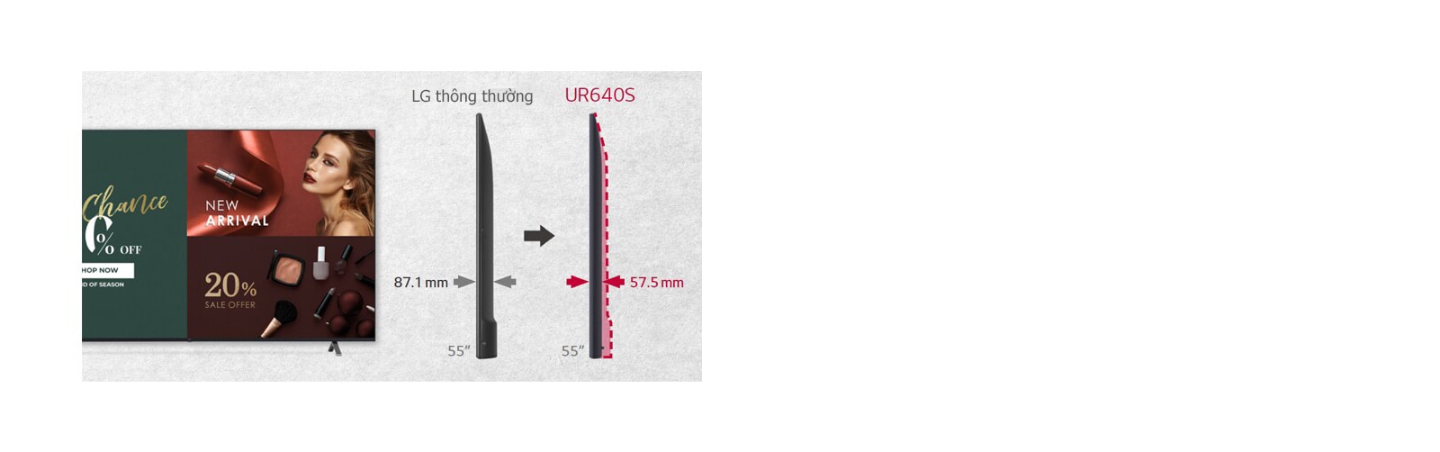 UR640 series is slimmer in depth in comparison to the LG Conventional model.