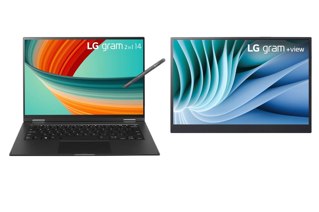 LG Combo Laptop LG gram 2in1 14'', <br>Windows 11 Home Plus, Intel® Core™ i5 Gen 13, màn hình cảm ứng, 14T90R-G.AH55A5 và Màn hình mở rộng LG gram +view 16 inch, USB Type-C™, Power delivery, 16MR70.ASDA5, Hình ảnh phía trước, 14TR.16MR