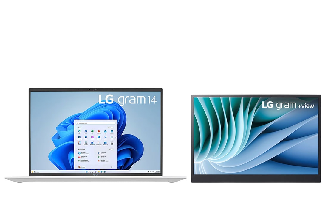 LG Combo Laptop LG gram 14'', Không hệ điều hành, Intel® Core™ i5 Gen 13, 8GB, 256GB, 14ZD90R-G.AX51A5 và Màn hình mở rộng LG gram +view 16 inch, USB Type-C™, Power delivery, 16MR70.ASDA5, Front view, 14ZDR.16MR