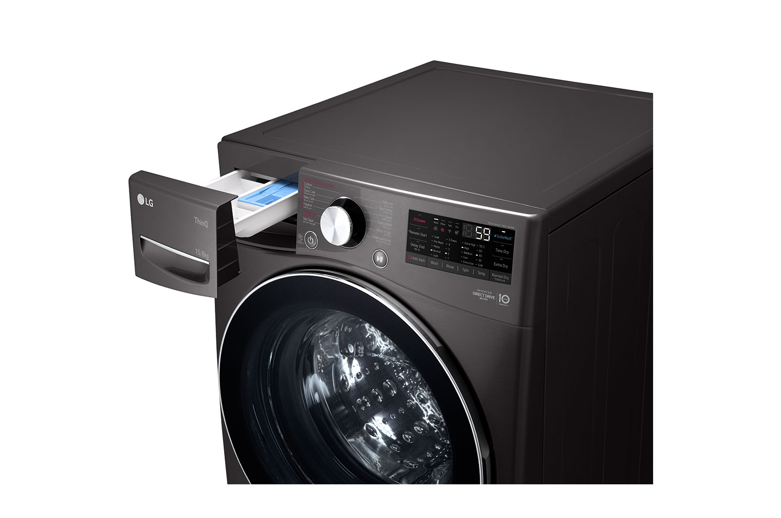 LG Máy giặt sấy 15KG với công nghệ AI DD và TurboWash360, hình chi tiết lồng giặt, F2515RTGB