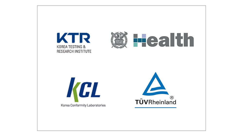Logo KTR, logo Trường Y tế Công cộng SNU, logo KCL, logo TUV Rheinland