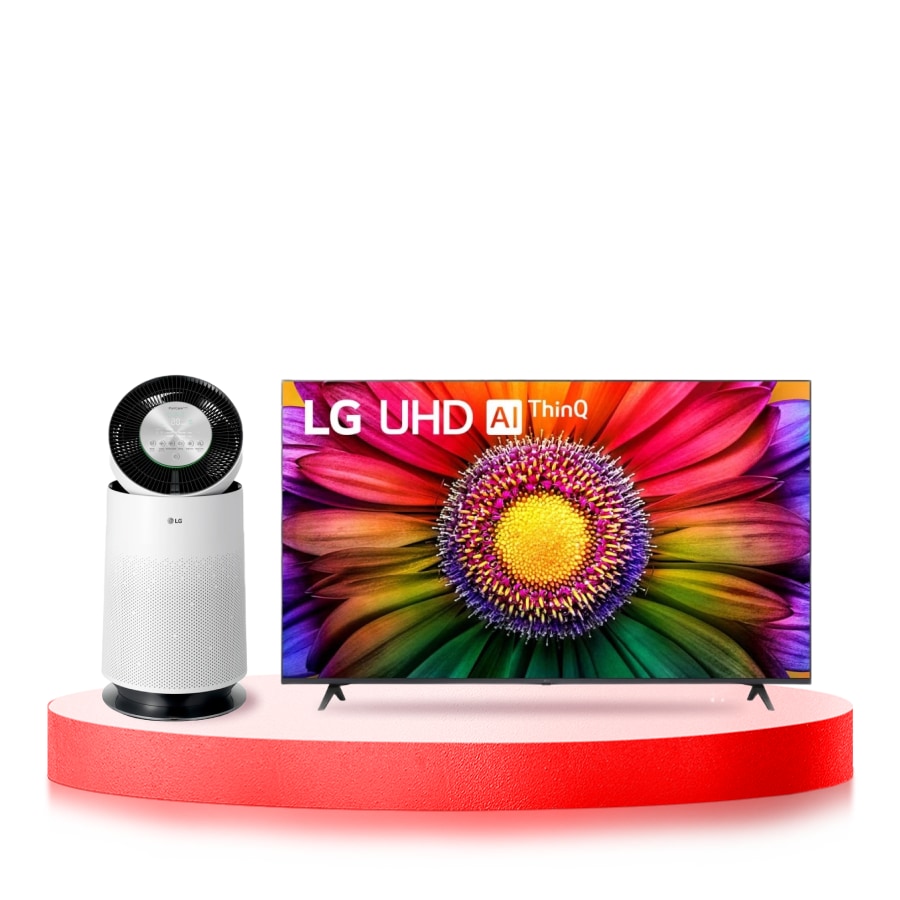 LG Combo Máy lọc khí PuriCare 360 1 tầng màu trắng & Tivi LG UHD 4K 65inch 2023 | 65UR8050, Air Purifier + TV, AS6565UR.ABAE