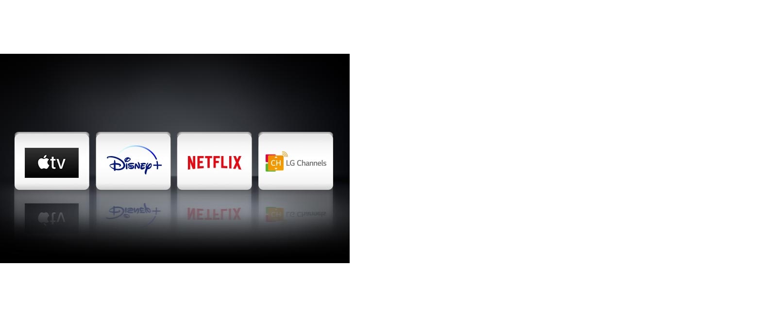 Bốn logo: Ứng dụng Apple TV, Disney+, Netflix và Kênh LG