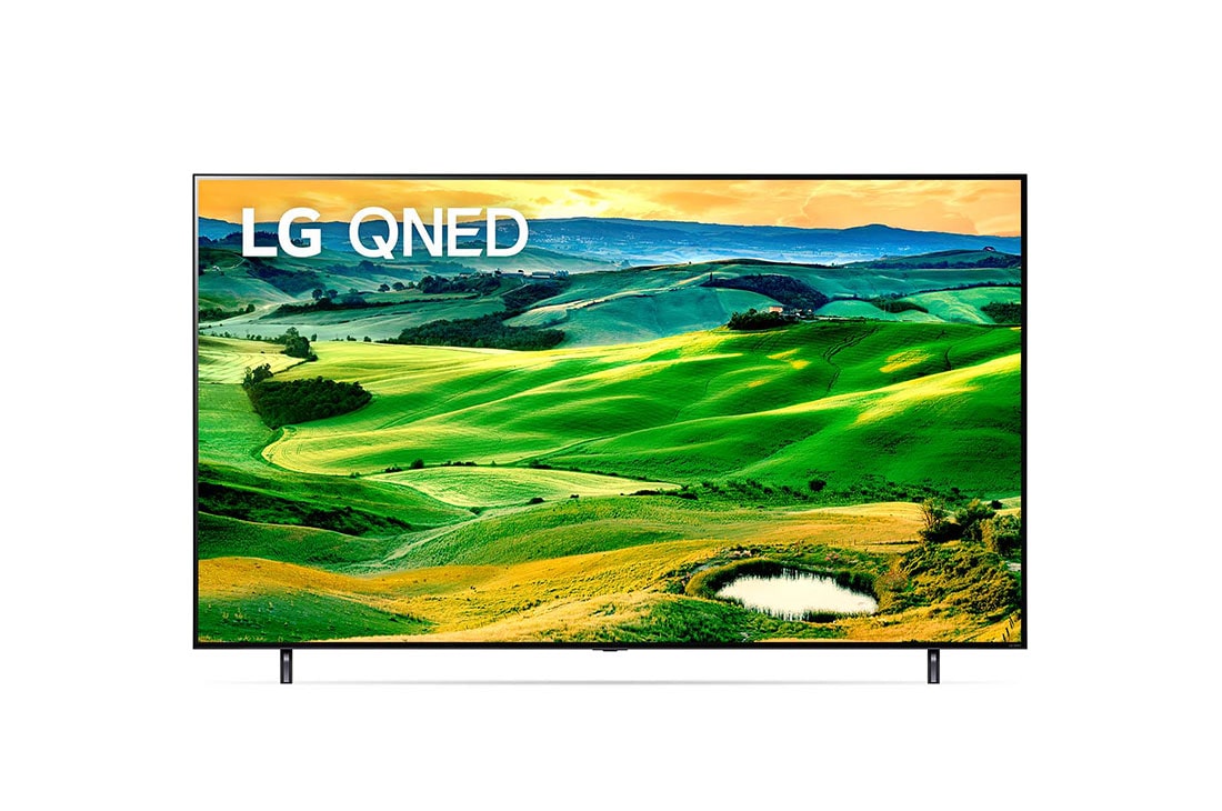 LG Tivi LG QNED80 55 inch 4K Smart TV | 55QNED80, Hình ảnh mặt trước của TV QNED LG với hình ảnh bên trong và logo sản phẩm trên, 55QNED80SQA
