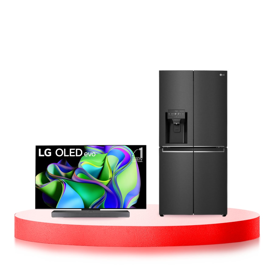 LG Combo Tivi LG OLED evo C3 65 inch 2023 4K Smart TV | OLED65C3 & Tủ lạnh LG French Door - lấy nước ngoài UVnano 494L màu đen GR-D22MBI, Bundle image, O65C3GRD22.ABAE