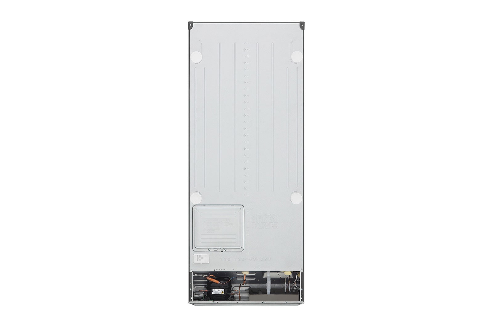 LG Smart Inverter 394L Tủ lạnh ngăn đá trên với công nghệ Hygiene Fresh (Bạc), hình từ đằng sau, GN-D392PSA