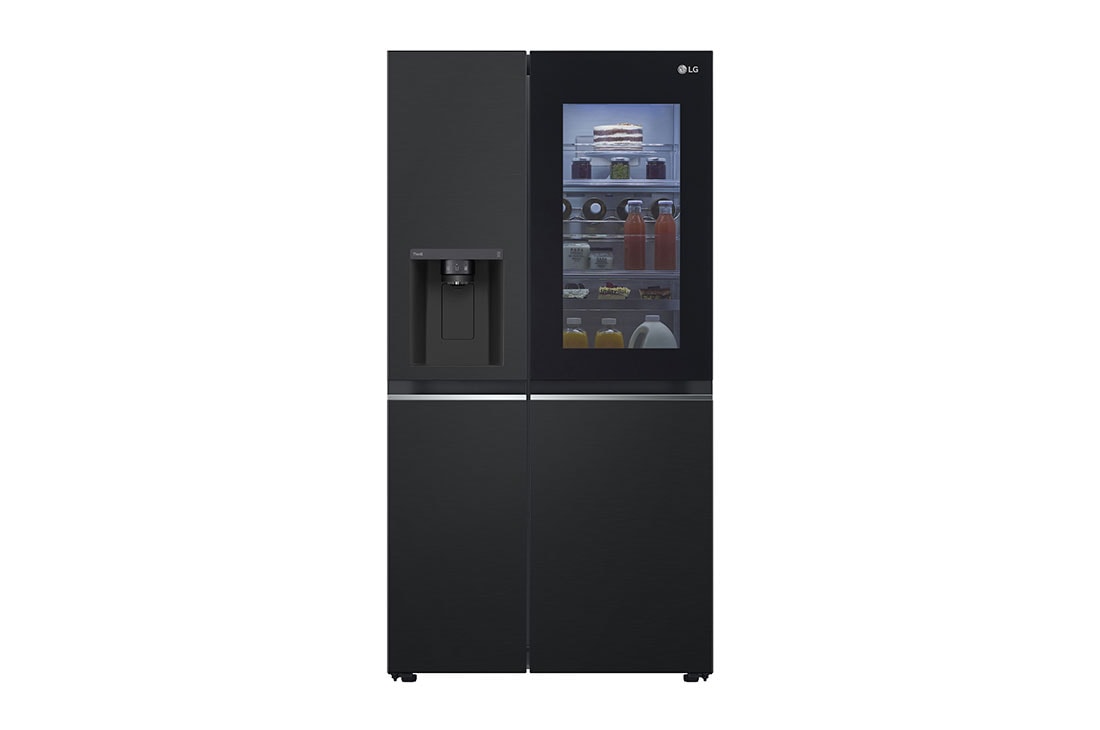 LG Tủ lạnh LG Instaview lấy nước ngoài UVnano 635L màu đen GR-G257BL, đèn trước đang bật, GR-G257BL