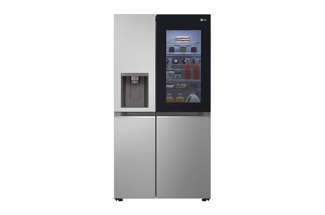 LG Tủ lạnh LG Instaview lấy nước ngoài UVnano 635L màu bạc GR-G257SV, đèn trước đang bật, GR-G257SV
