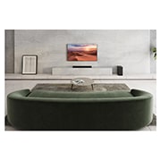 LG Sound Bar S65Q, A sound bar, rear speaker, and TV are in a white living room, S75Q, thumbnail 4