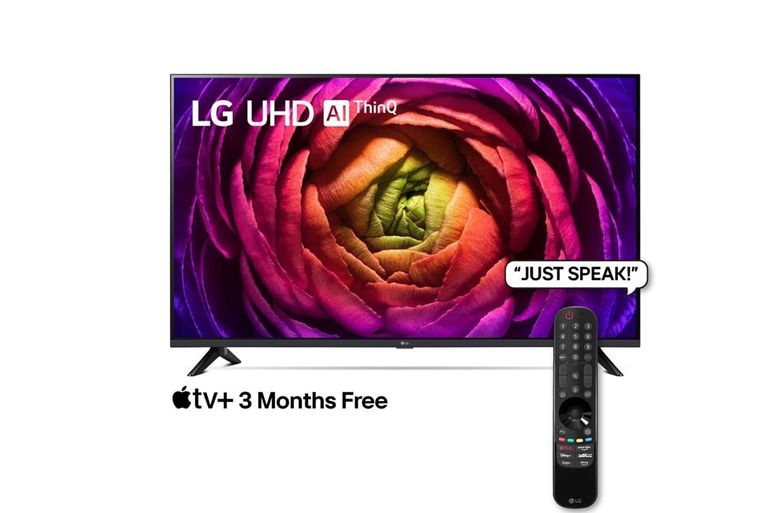 LG 164cm (65'') 4K UHD Smart TV with Magic Remote, HDR & webOS, A front view of the LG UHD TV with Remote, 65UR73006LA