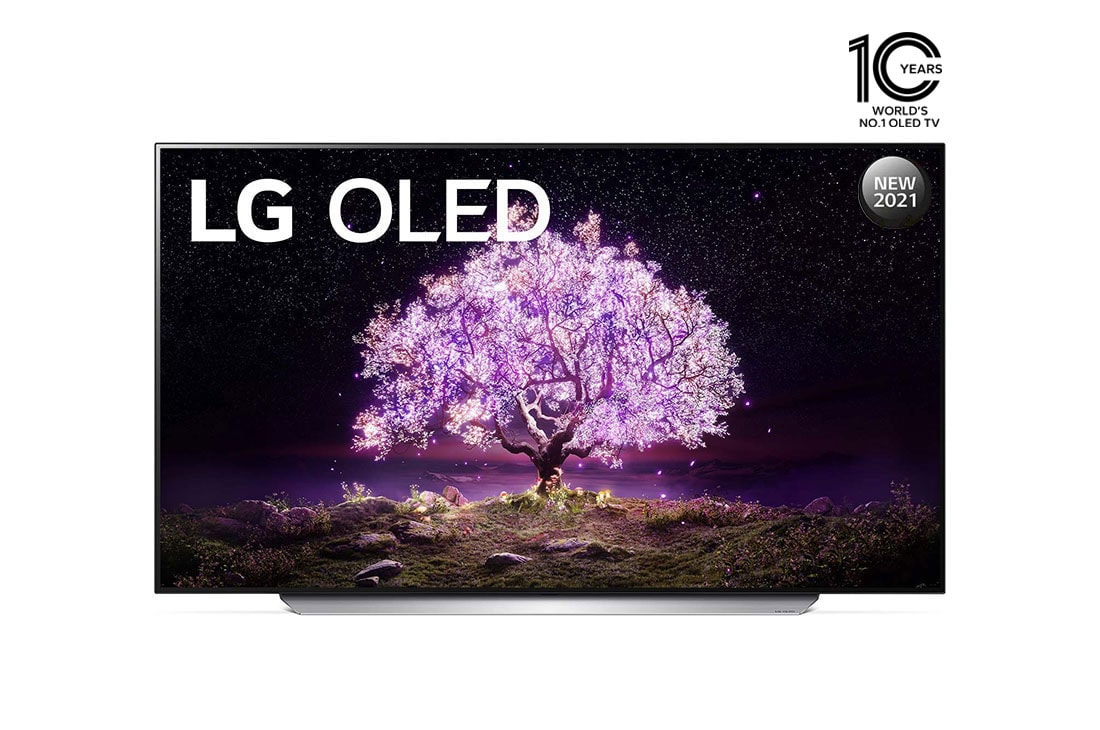 LG OLED TV 65 Inch C1 Series Cinema Screen Design 4K Cinema HDR webOS Smart with ThinQ AI Pixel Dimming, front view, OLED65C1PVA