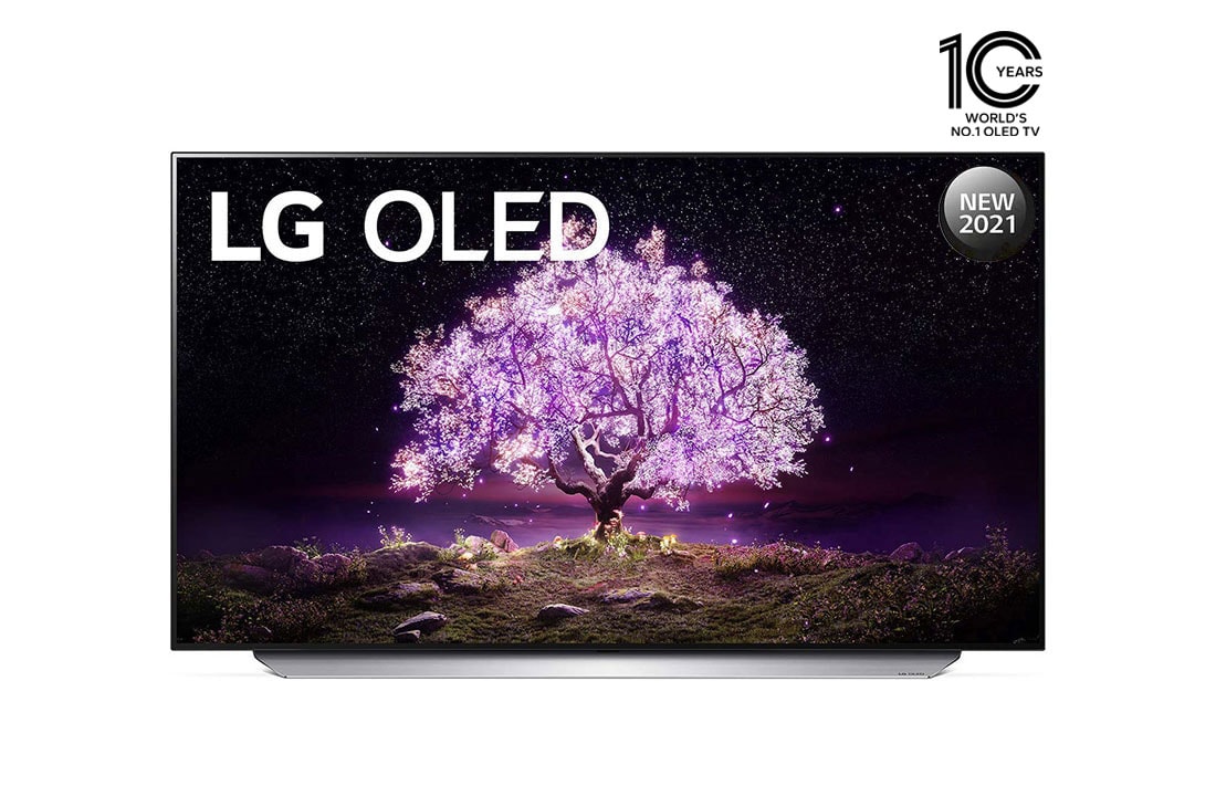 LG تلفزيون OLED مقاس 55 بوصة من مجموعة C1، بتصميم الشاشة السينمائية 4K وتقنية HDR السينمائية ومنصة WebOS الذكية وميزة تعتيم البكسل ThinQ AI, مظهر أمامي, OLED55C1PVA