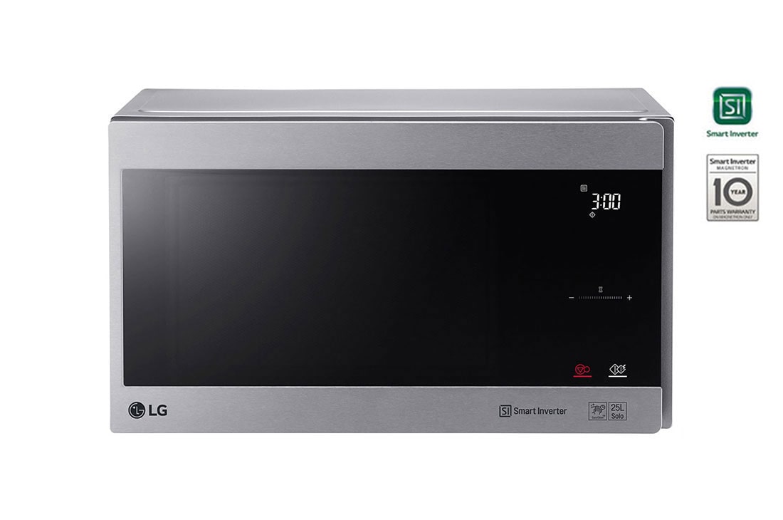LG Microwave Oven, 25litres, Silver, Smart Inverter with 10year warranty, Smart Auto Cook, Full Glass Touch/Dual Control, LED Lighting, Front-view, MS2595CIS