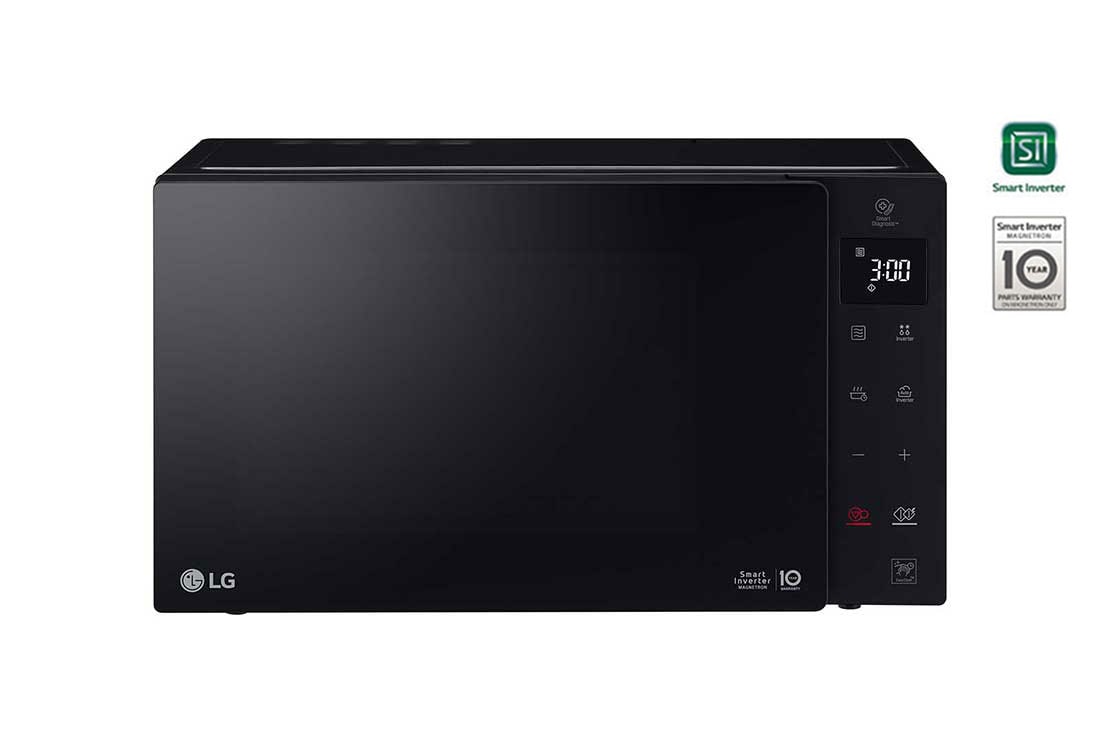 LG Microwave Oven, 25litres, Black, Smart Inverter with 10year warranty, Smart Auto Cook, Full Glass Touch/Dual Control, LED Lighting, Front-view, MS2535GIS