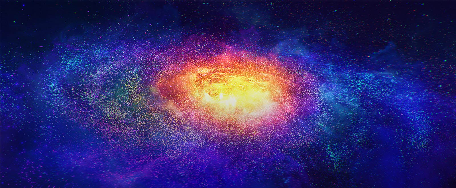 Millions of tiny colorful particles in space.