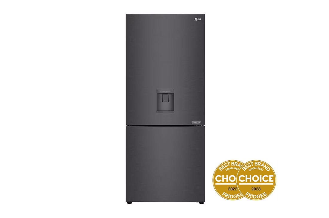 LG 420L Bottom Mount Fridge with Door Cooling in Matte Black Finish, Front view, GB-W455MBL