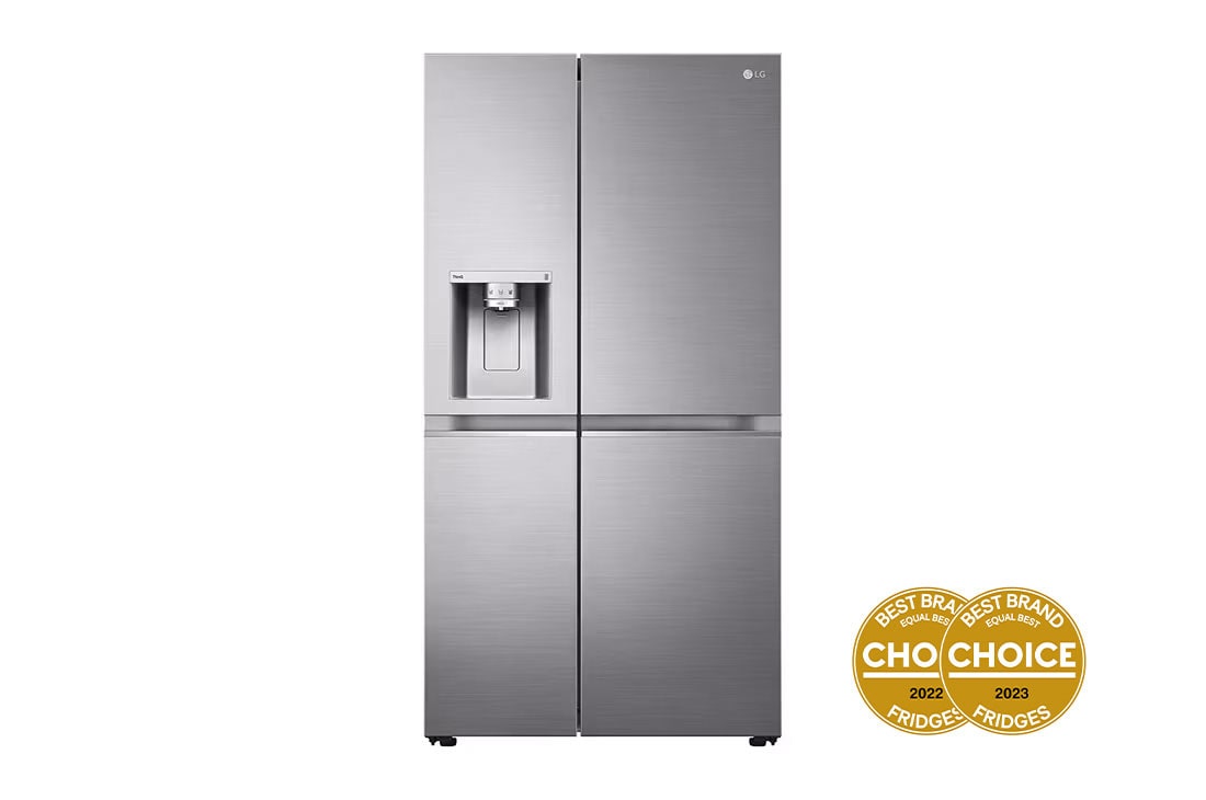 LG 635L Side by Side Fridge in Stainless Finish, front view, GS-L635PLF