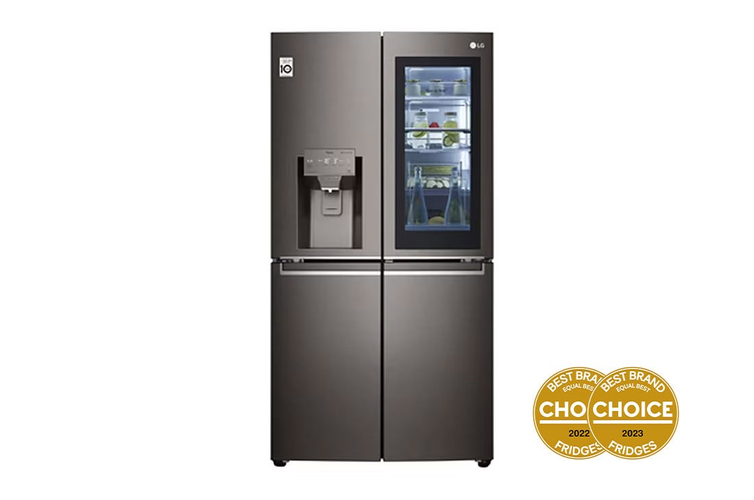 LG 637L French Door Fridge in Black Stainless Finish, Front view, GF-V706BSLC