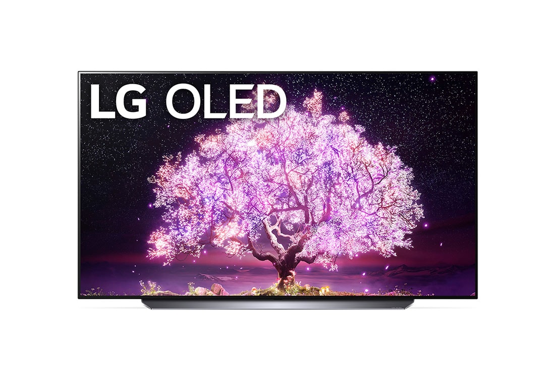 LG C1 77 inch 4k OLED TV, OLED77C1PTB front view with infill, OLED77C1PTB