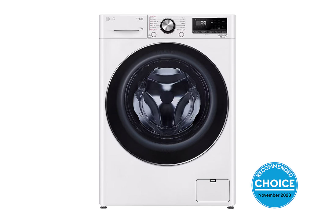 LG 12kg Series 9 Front Load Washing Machine with Steam+, Front view, WV9-1412W