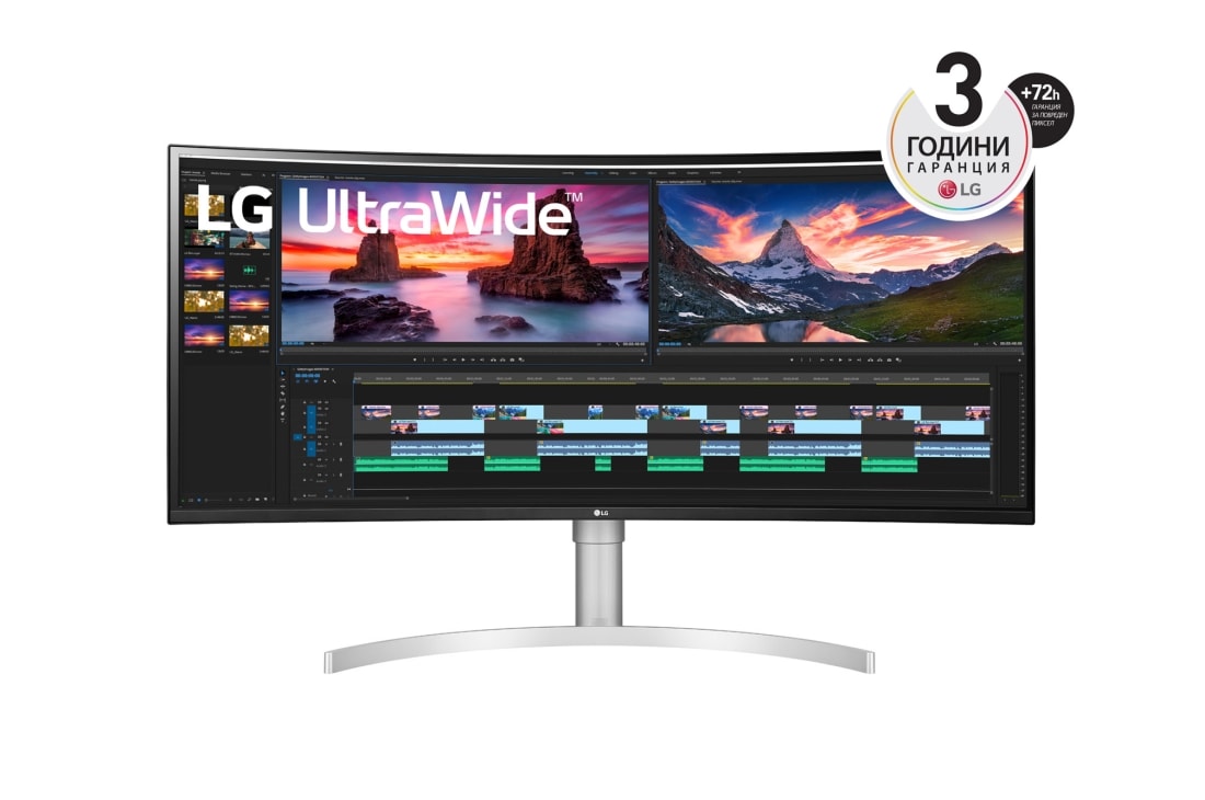 LG 38''  21:9  извит UltraWide™ QHD IPS Монитор c HDR 10, изглед отпред, 38WN95CP-W