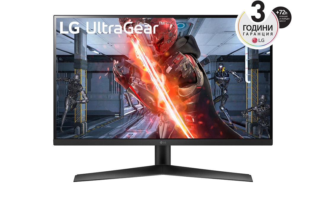 LG 27-инчов UltraGear™ 16:9 Full HD извит гейминг монитор със скорост на опресняване 144 Hz, изглед отпред, 27GN60R-B