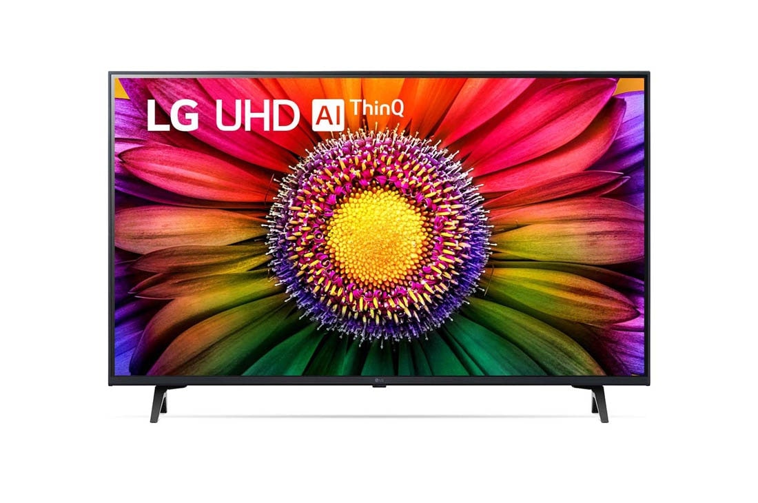 LG  LG UHD UR80 43-инчов 4K смарт телевизор от 2023 г., Изглед отпред на LG UHD TV, 43UR80003LJ