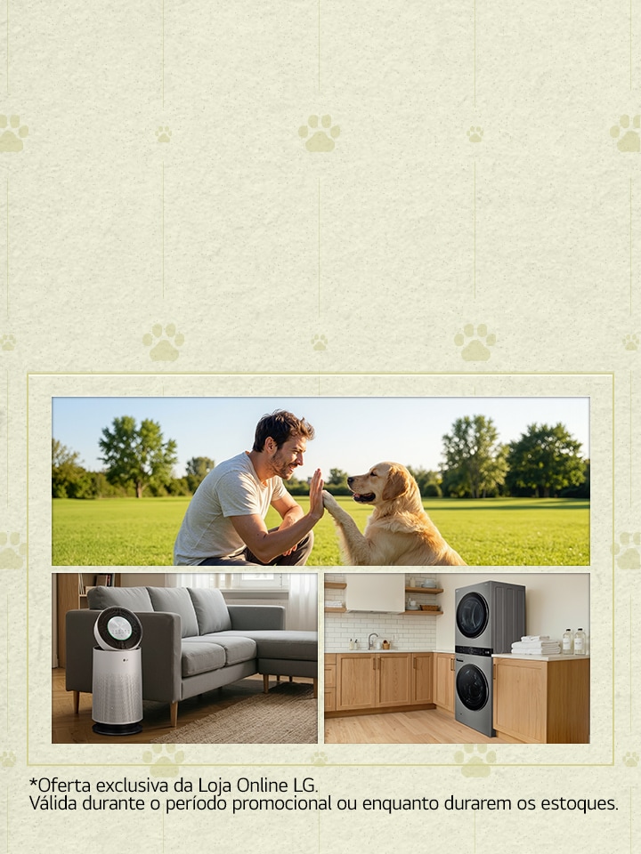 Banner lifestyle que retrata as rotinas do dia a dia em casa com eletrodomésticos LG.