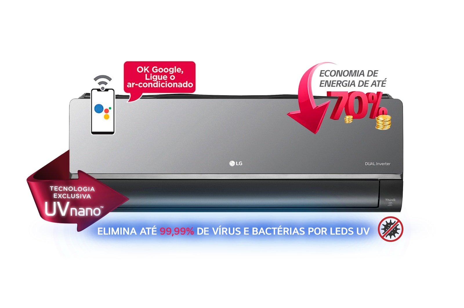 LG Ar Condicionado LG DUAL Inverter Voice Artcool UV Nano 12.000 Quente/Frio 220V, S4-W12JARXB