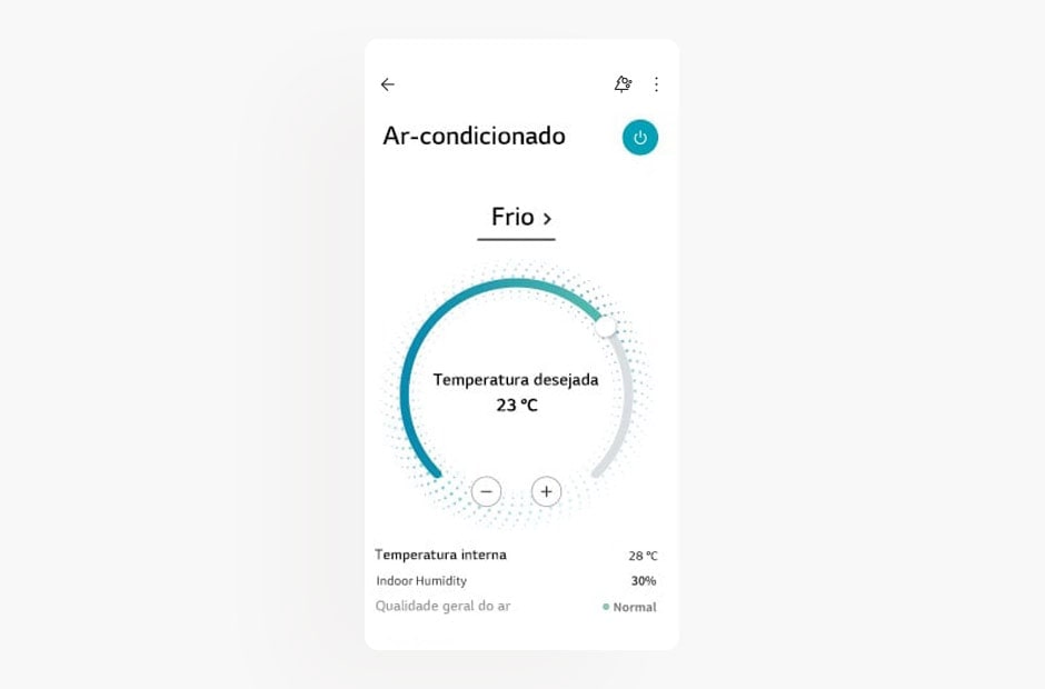 A imagem mostra a tela do ar-condicionado no aplicativo LG ThinQ